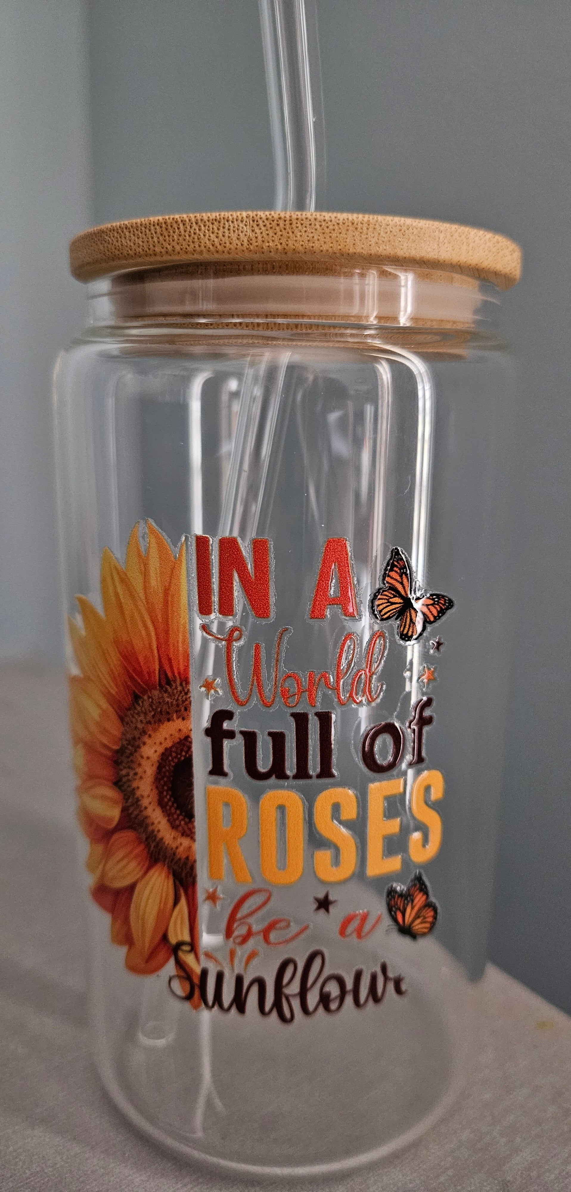 Glass Tumbler with Lid and  Straw
